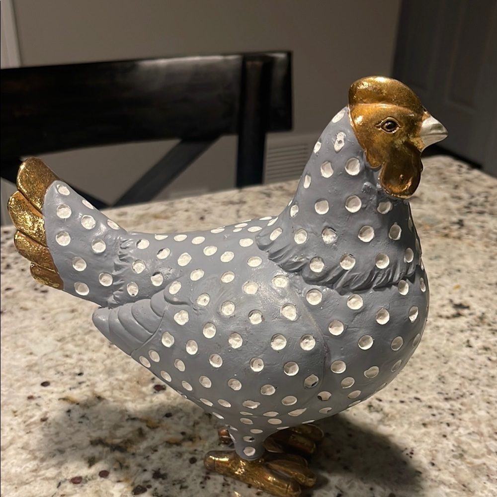 Gray and Gold Polka Dot Chicken Figurine